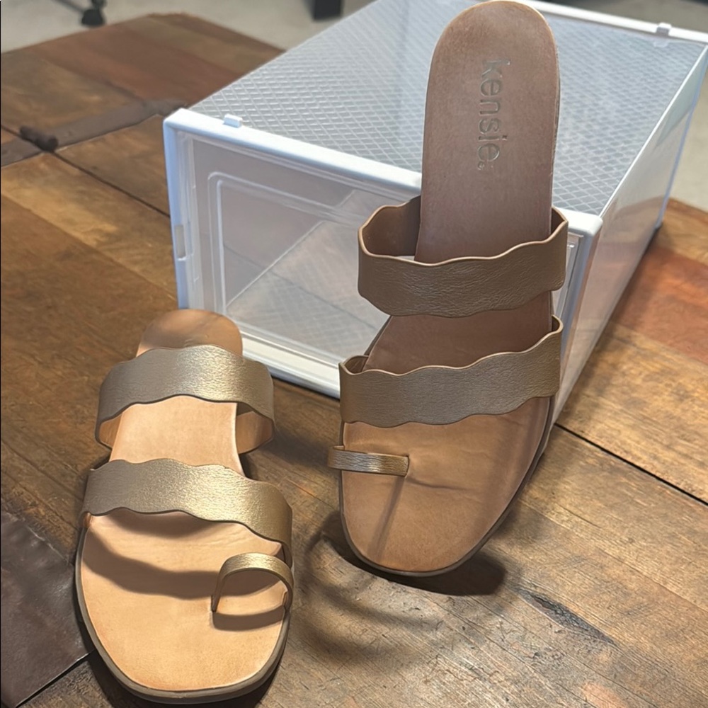 Kensie Tan Sandals Slip-On Minimalist Design